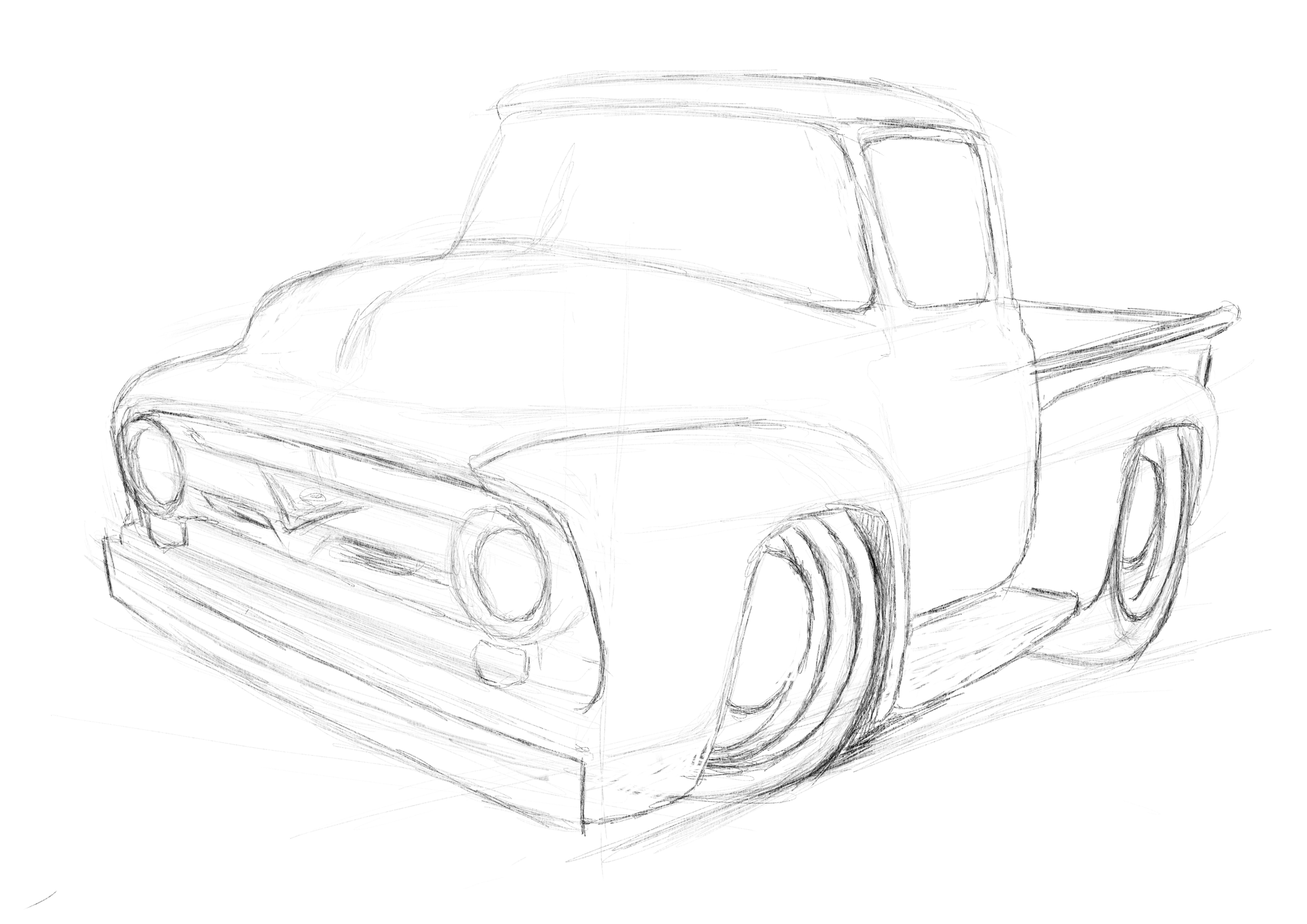 56 Ford Pickup, cartoon drawings, cartoon cars,
