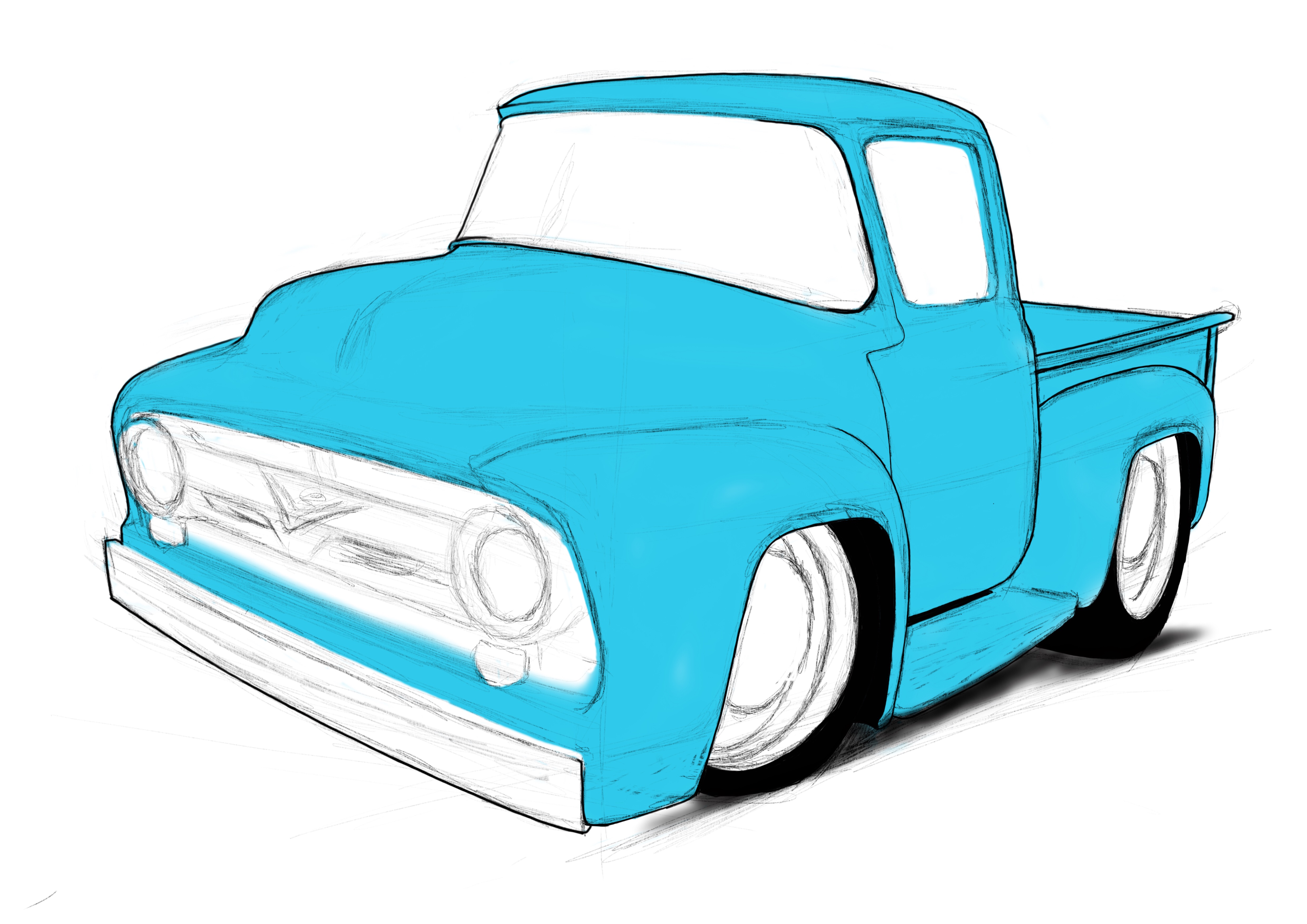56 Ford pickup, Cartoon car drawings,