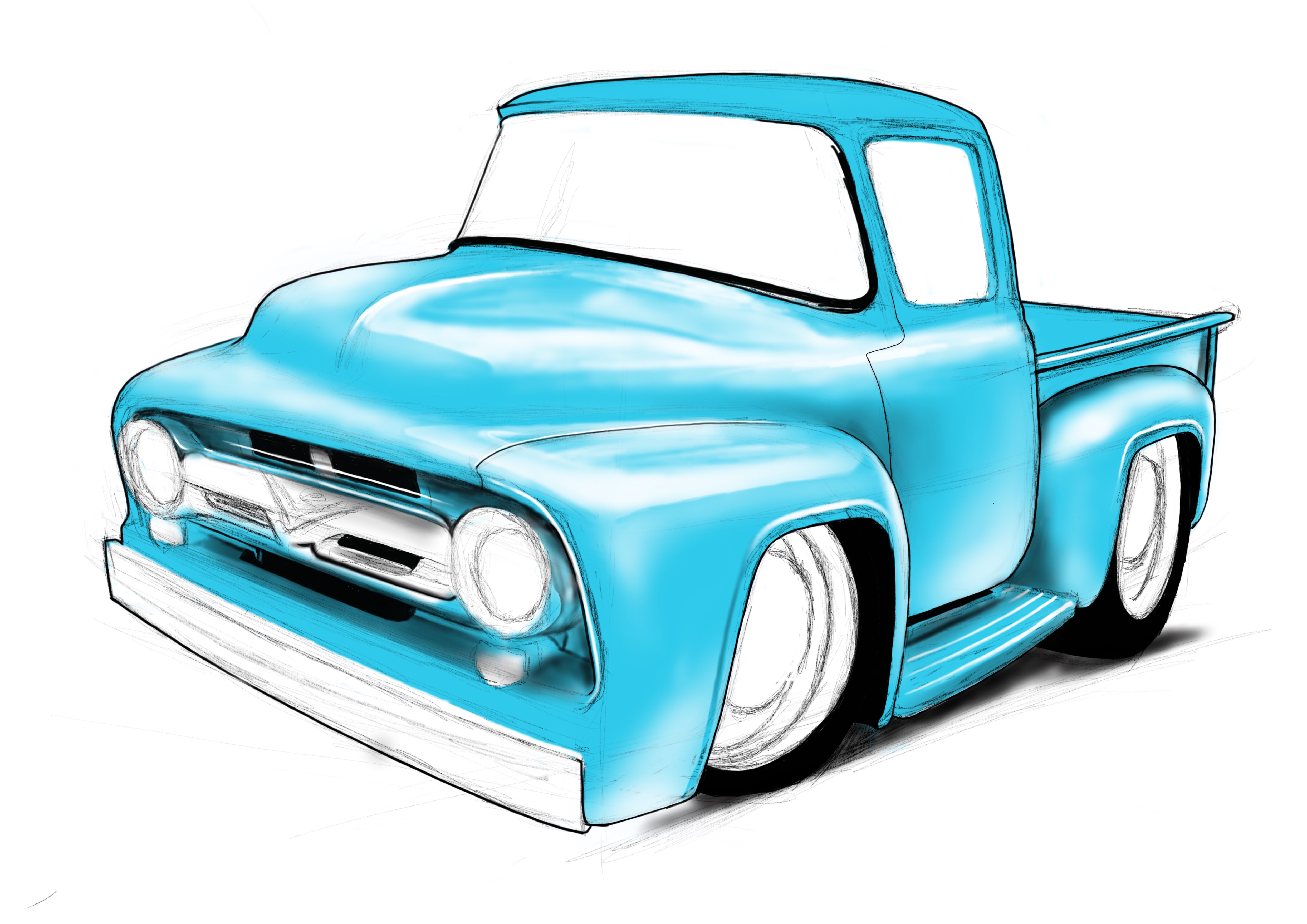 56 ford pickup, cartoon cars, car drawings, american trucks,